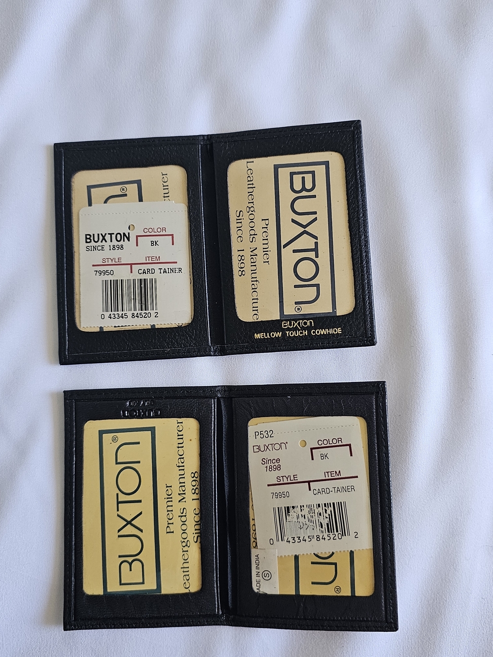 Lot Of 2 Vintage Buxton Black Leather Dual ID Card